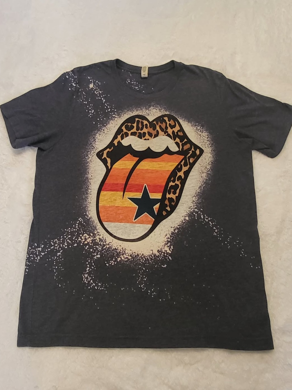 Astros & Rolling Stones Leopard mashup shirt unisex medium